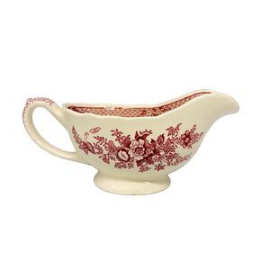 Vtg Mason’s Stratford Pink Red Transferware Ironstone Gravy Boat England 8” READ
